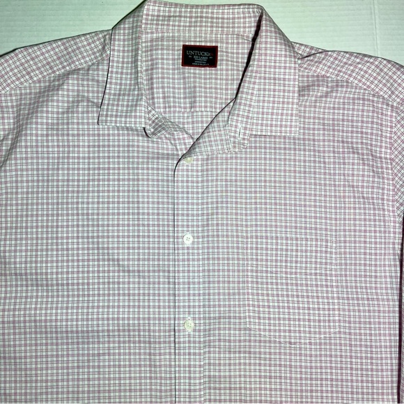 Untuckit Mens Long Sleeve Button Up Shirt Size 2XL Pink White Checks 100% Cotton - Picture 5 of 10